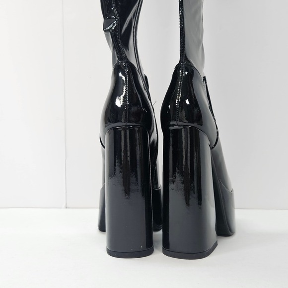 ElegaStep Black Patent Platform Chunky Heel Over The Knee Boots Women's Size 6 - Picture 14 of 16